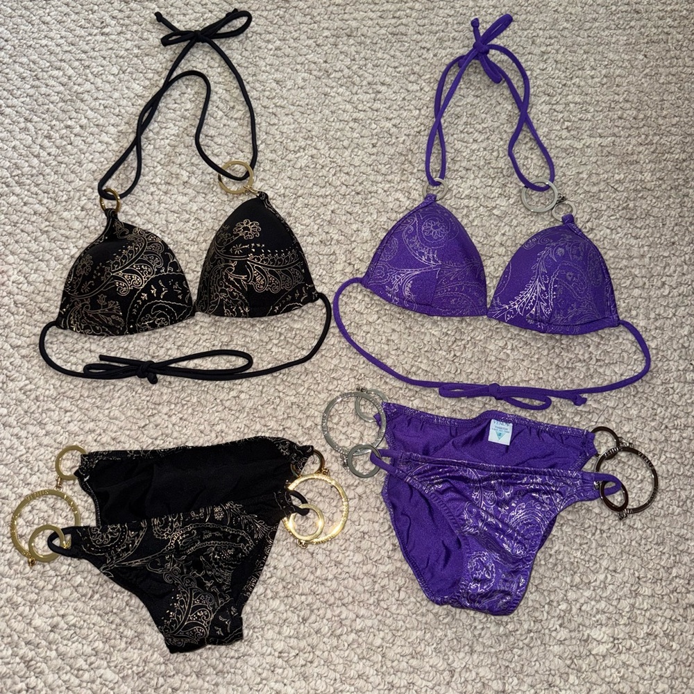 L*Space LOT 2 Black and Purple Bikini Sets with Modern Design
